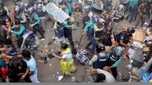 protest outside the police van