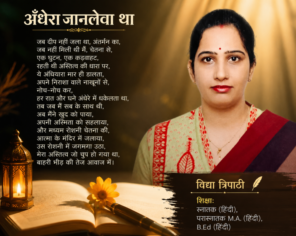 अँधेरा जानलेवा था” : आत्मचेतना और अस्तित्व की खोज को स्वर देती विद्या त्रिपाठी की कविता