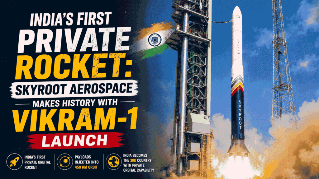 India’s First Private Rocket : Skyroot Aerospace Makes History with Vikram-1 Launch