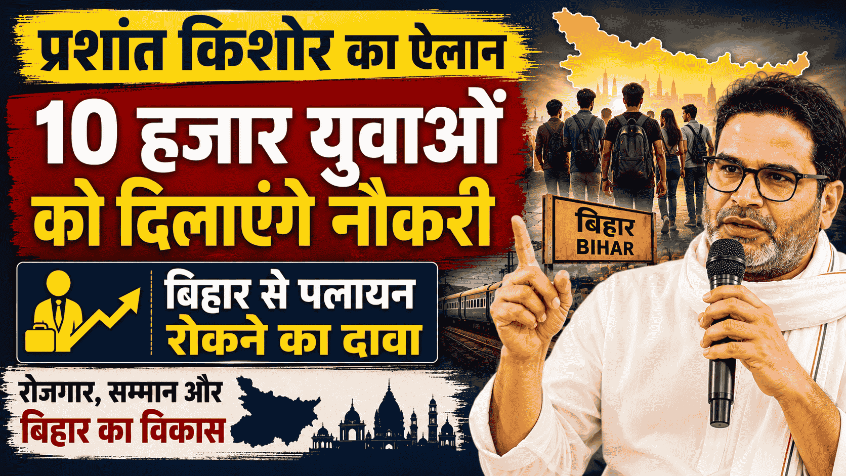 Prashant Kishor jobs announcement : 10 हजार युवाओं को दिलाएंगे नौकरी, बिहार से पलायन रोकने का दावा