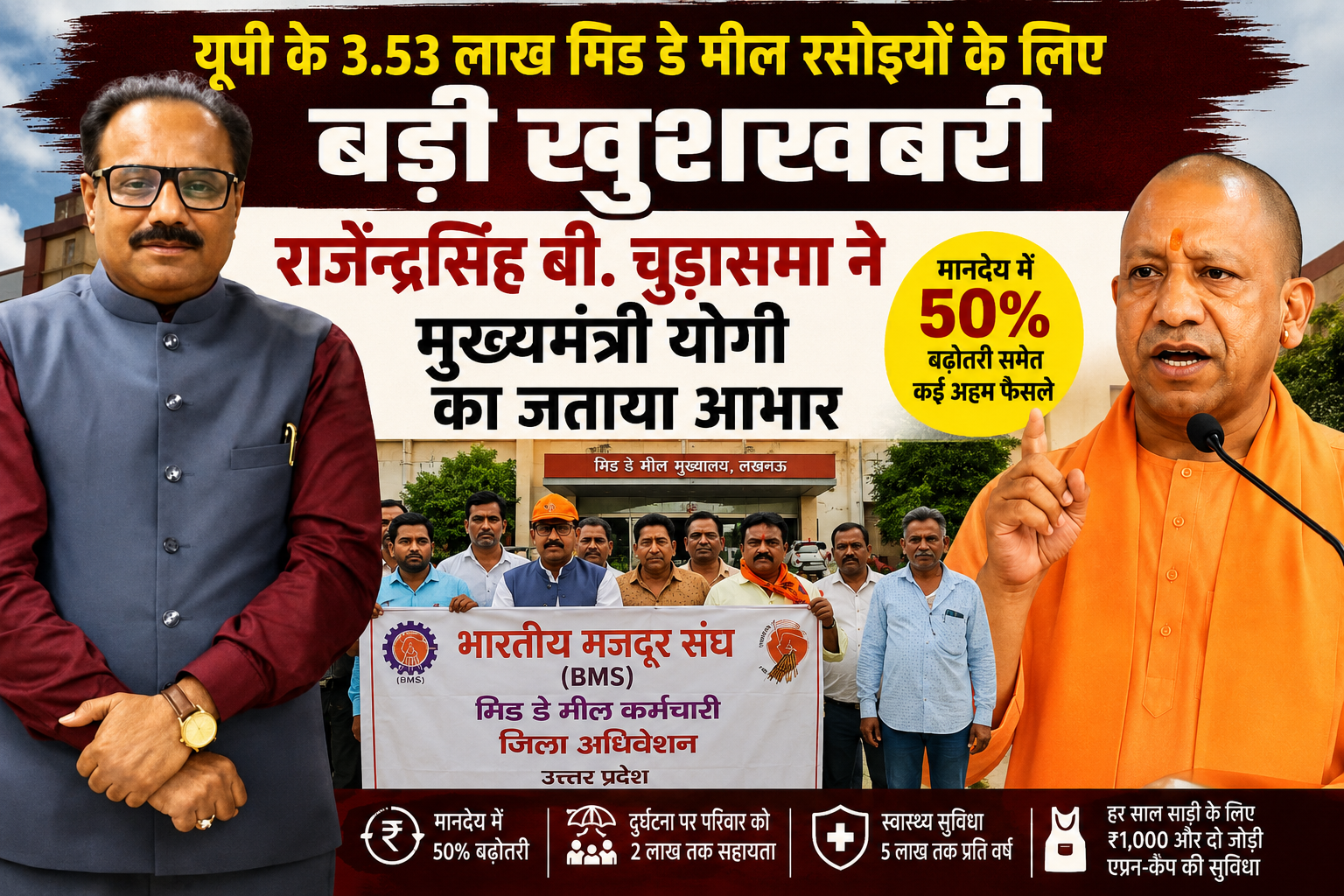 Yogi Adityanath Mid Day Meal Announcement: राजेन्द्रसिंह बी. चूड़ासमा ने योगी सरकार के फैसले का किया स्वागत, 3.53 लाख मिड डे मील रसोइयों को बड़ी राहत