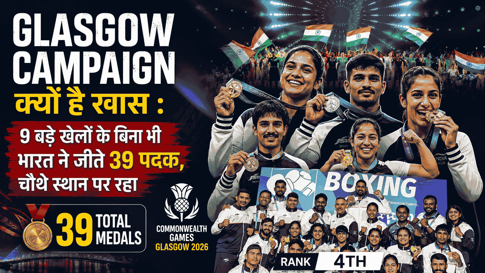 Glasgow campaign क्यों है खास : 9 बड़े खेलों के बिना भी भारत ने जीते 39 पदक, चौथे स्थान पर रहा